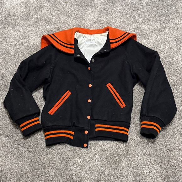 Sport King Jackets & Blazers - Stylish Black and Orange Varsity Jacket